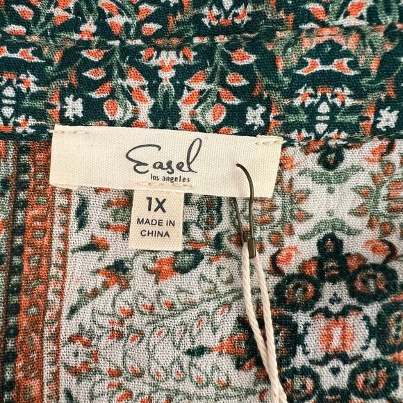 Easel Floral Earthy Geometric Babydoll Dress Sage Green Retro Flair Indie Sz 1X - Picture 7 of 11